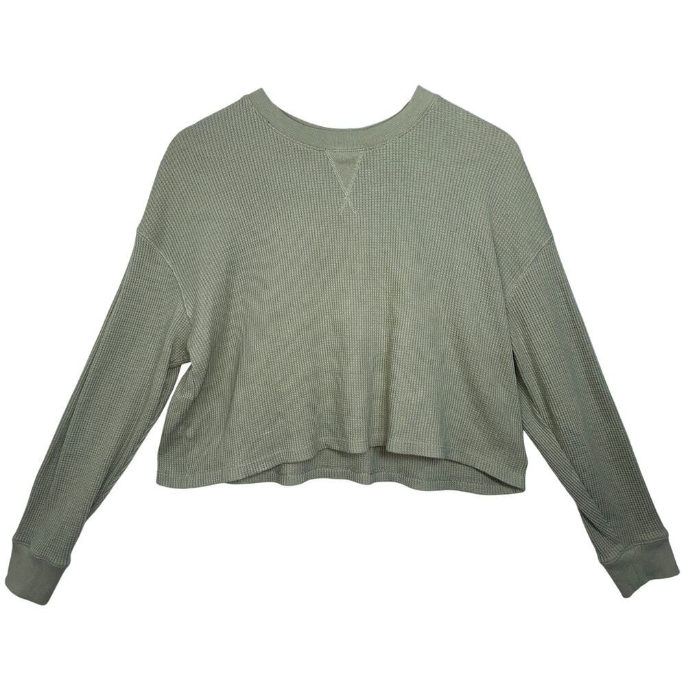 Abercrombie & Fitch Soft AF Cozy Green Knit Crop Long Sleeve Sweatshirt Size M